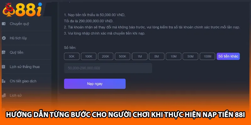 Hướng dẫn từng bước cho người chơi khi thực hiện nạp tiền 88i